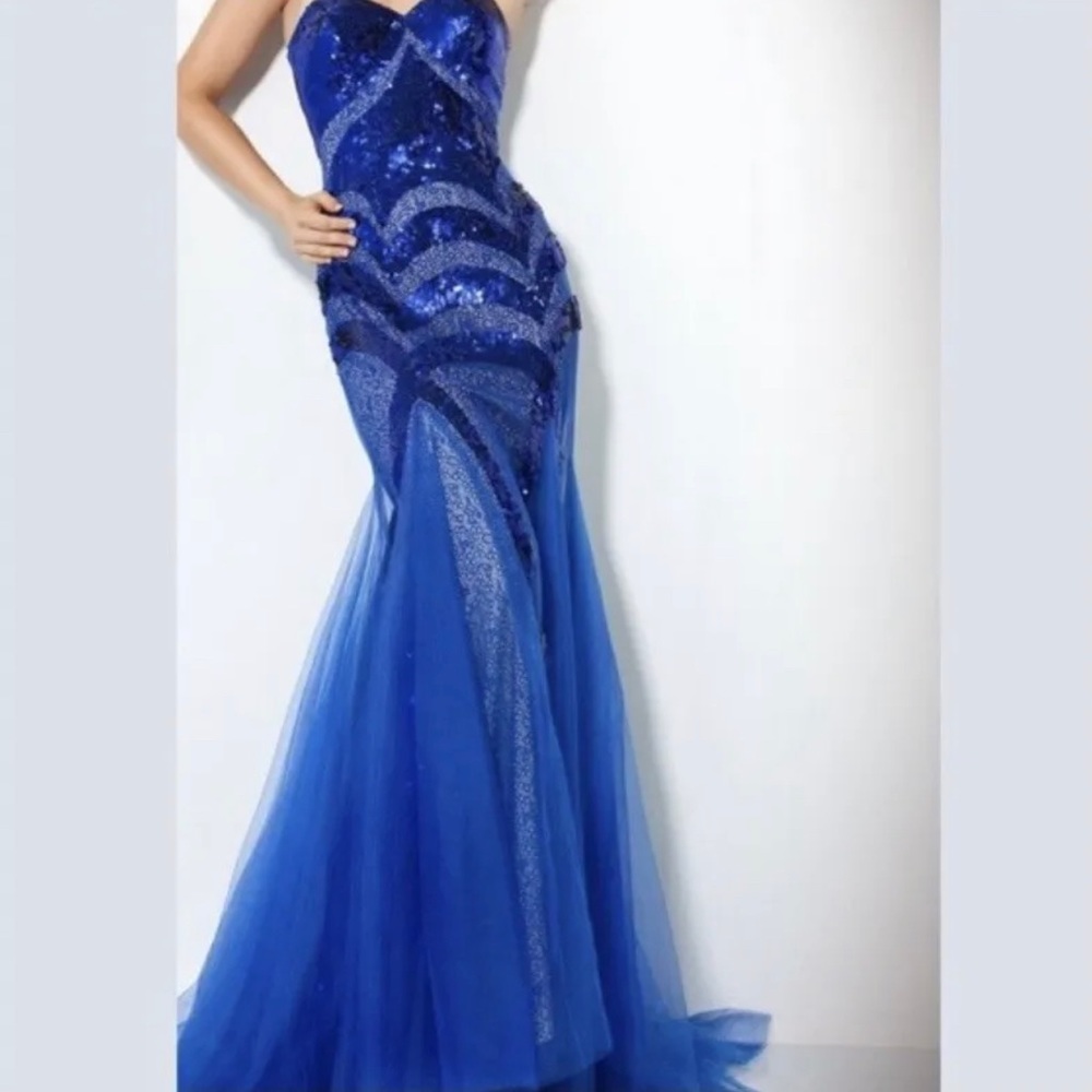 Jovani Royal Blue Strapless Mermaid Sweetheart Formal Corset Dress